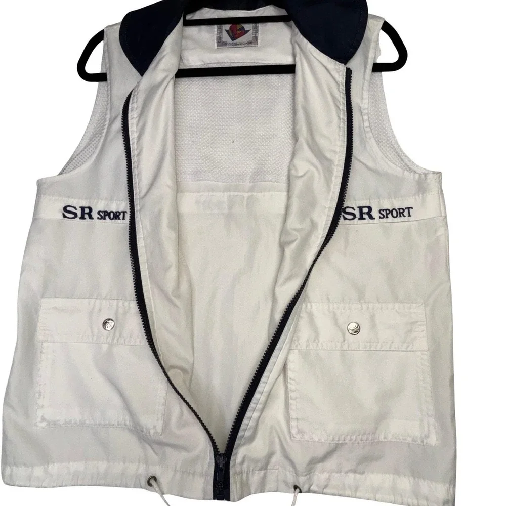 Vintage SR Sport Zip Vest Medium Utility Windbreaker Sleeveless  White 42